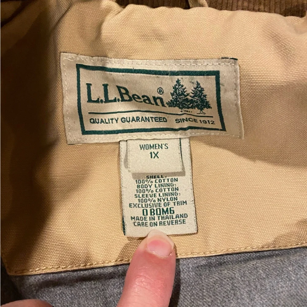 LL Bean Jacket Women’s 1X Tan Canvas Chore Barn Work Field Coat Lined - Picture 5 of 6